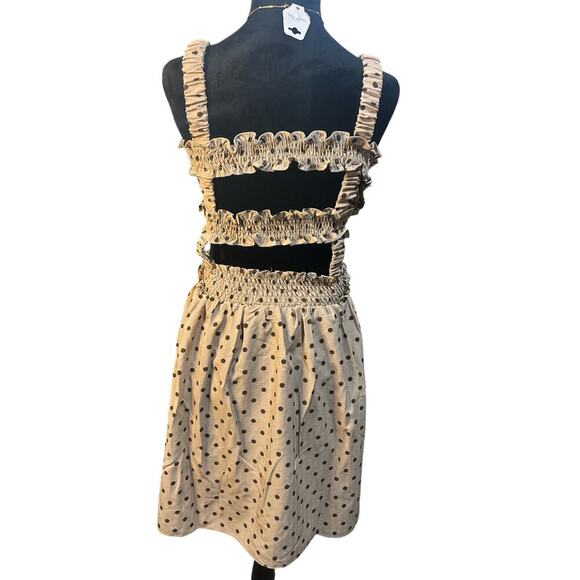 White Birch-Tan/Brown Ruffled Strap Polka Dot Dress • Size XL • NWT - Picture 3 of 5